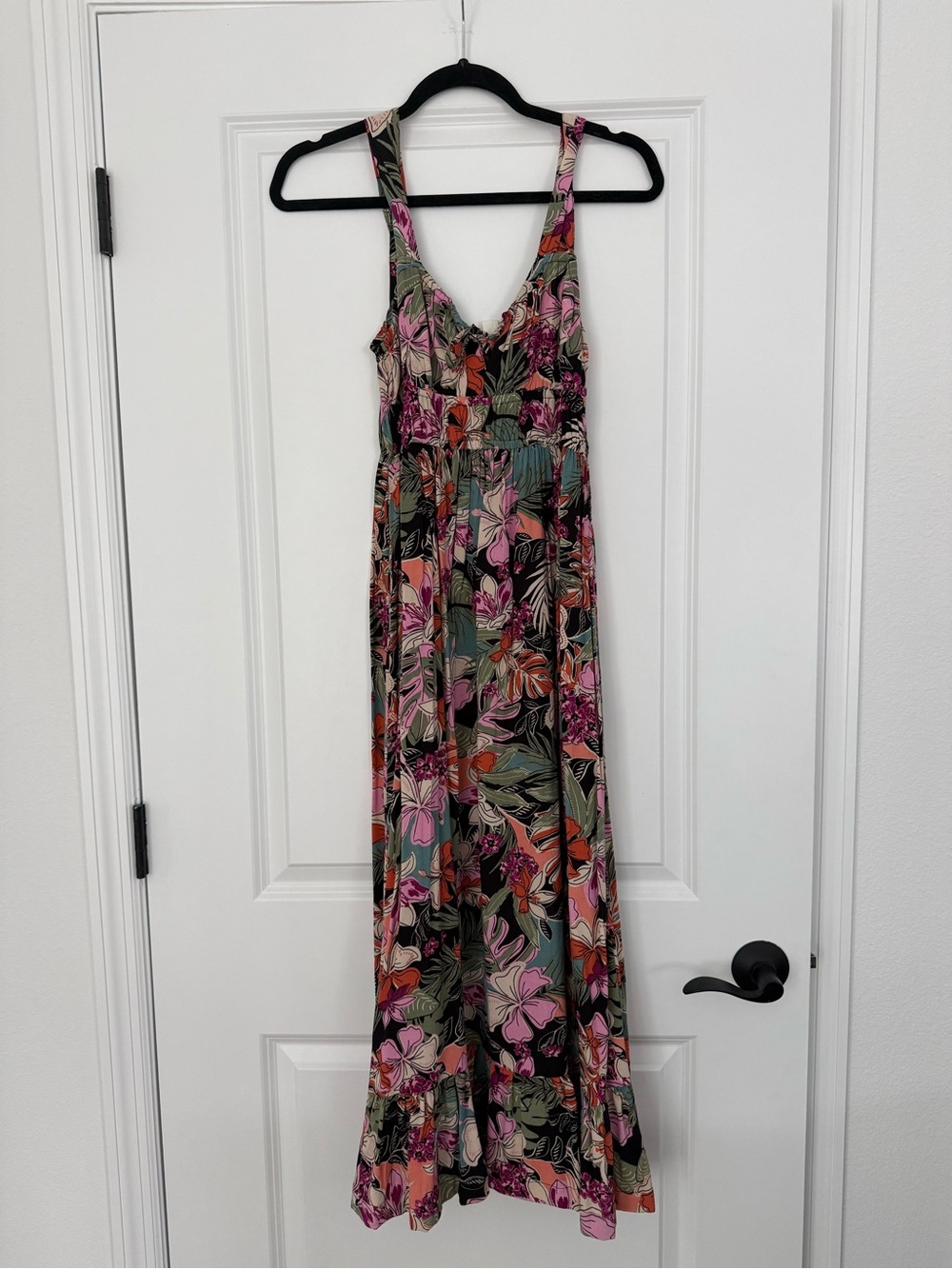 Roxy Floral Maxi Dress in Black, Pink, Olive and Orange - Picture 2 of 4